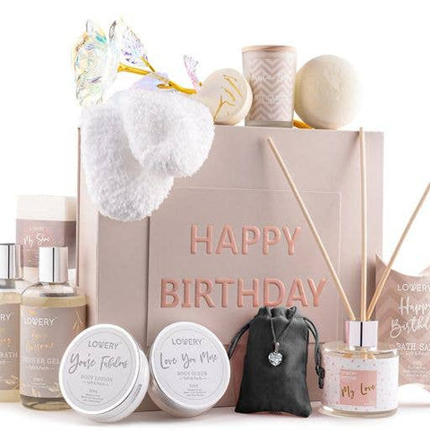 Birthday Gift Basket - Bath & Spa Gift Box with CZ Necklace
